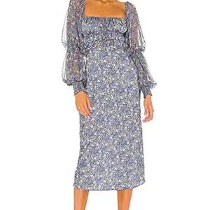 Free People Blue Floral Long Sleeve Dress